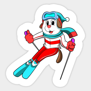 Dog as Skier with Skis Sticker